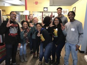 John Rhodes (left) works with other volunteers during the 2018 MLK Day of Service.