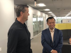 Appriss Inc. co-founders and UofL alums Mike Davis  and Yung Nguyen at the company's Louisville headquarters.