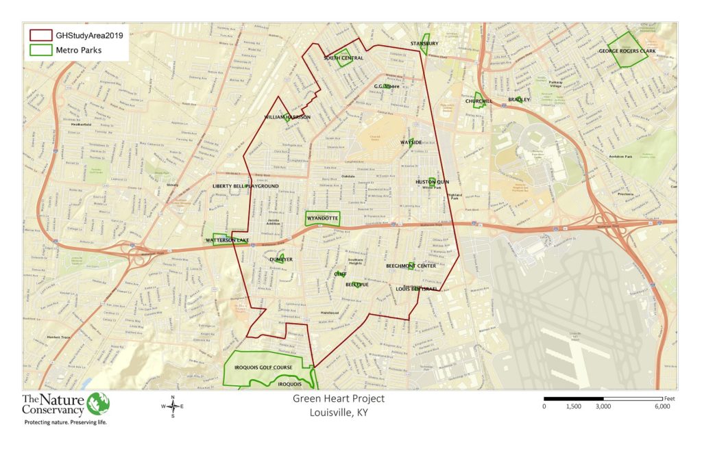 Map of neighborhoods involved in Green Heart Project