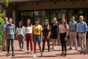 The 2020 Grawemeyer Scholars, L-R: Jackson Schleff, Matthew Johnson, Kelsey Littrell, Anna Simpson, Kam Rasheed, Alyssa Gebhardt, Abigail Stanger, Camila Lozano Aguirre, Caeden Whitaker, Kaden Fisher.