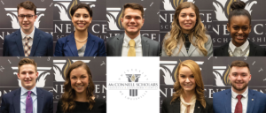 The McConnell Scholars are (top row): Caleb Aridano, Yelena Bagdasaryan, Jacob Banta, Emily Bevins, Paighton Brooks. Second row: Sawyer Depp, Katie Hayden, Mary Catherine Medley, Bryson Sebastian.