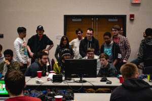 Students gathering at a Louisville Esports Club meeting