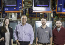 Speed School alum becomes the first graduate of the new GE Industry 4.0 program Speed School alumni and GE engineers Lana Chausenko, Trent Ingrim, Collie Crawford and Jordan Klotz.