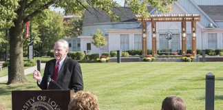 UofL President James Ramsey speaks Wednesday at the renaming of Freedom Park to Charles H. Parrish, Jr., Freedom Park.