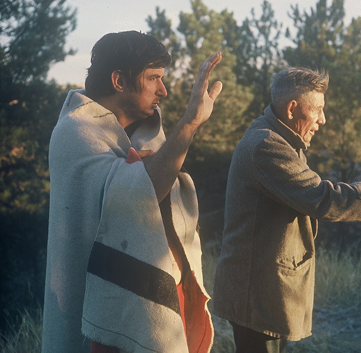 1973 photo of Ronald Corum (left) and Edgar Red Cloud (right) during a Vision Quest ceremony on Pine Ridge Reservation.