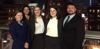 From left: Carolyn Purcell, Emily DeVuono (coach), Megan Diffenderfer, Kellie Money and Ben Basil (coach).