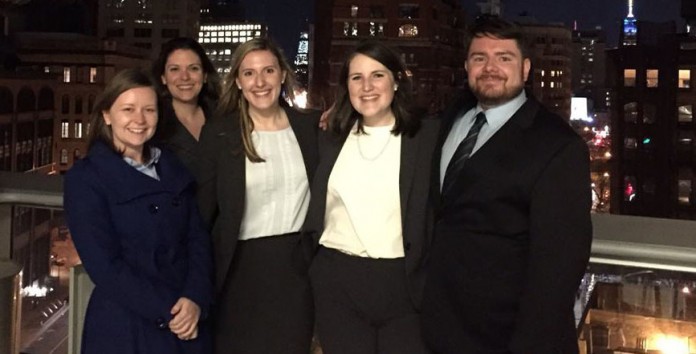 From left: Carolyn Purcell, Emily DeVuono (coach), Megan Diffenderfer, Kellie Money and Ben Basil (coach).