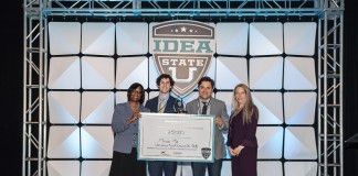 left to right is Ky. Lt. Gov. Jenean Hampton, MoveMe team members Andy Ortegon and Eric Reskin, and Christine Wildes from Idea State U