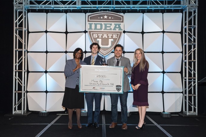 left to right is Ky. Lt. Gov. Jenean Hampton, MoveMe team members Andy Ortegon and Eric Reskin, and Christine Wildes from Idea State U