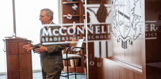 Majority Leader Mitch McConnell speaks to U.S. Army leaders at the McConnell Center