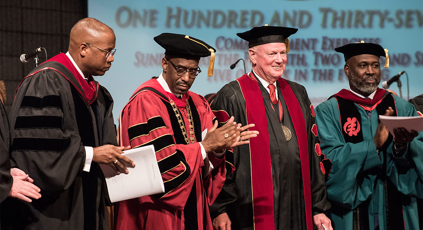 UofL President James Ramsey was awarded an honorary doctorate and delivered the commencement address Sunday for Simmons College of Kentucky.