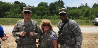 Brandeis School of Law Dean Susan Duncan (center) recently participated in Boss Lift Day, sponsored by the Employer Support of the Guard and Reserve program of the U.S. Department of Defense.