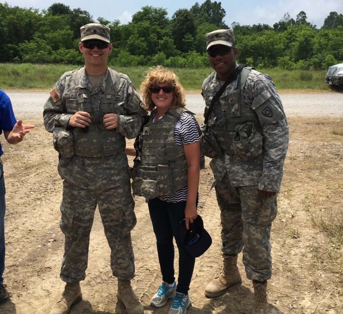 Brandeis School of Law Dean Susan Duncan (center) recently participated in Boss Lift Day, sponsored by the Employer Support of the Guard and Reserve program of the U.S. Department of Defense.