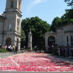 The rose petal-covered entrance to Cave Hill Cemetery