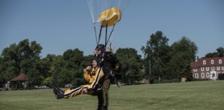 Watch as UofL faculty and staff jump from a plane with the U.S. Army's Golden Knights.