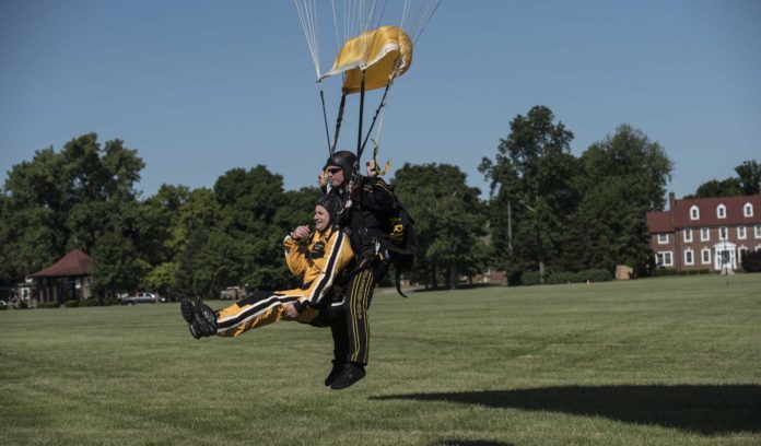 Watch as UofL faculty and staff jump from a plane with the U.S. Army's Golden Knights.