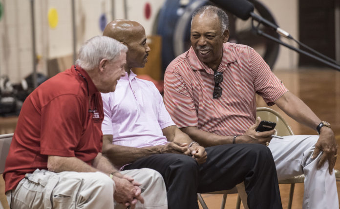Coach Denny Crum and former UofL basketball players Darrell Griffith and Wade Houston helped fans say goodbye to Crawford Gym.