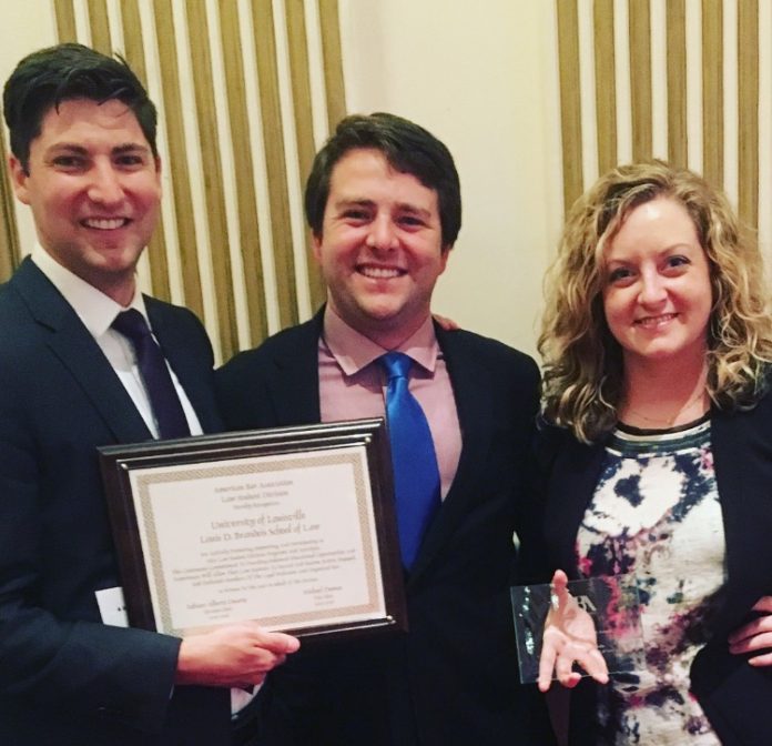 From left, SBA Vice President Brandon Guernsey, ABA Law Student Division Delegate John Weber and SBA President Katie Bonds.