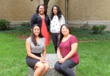 Left to right, 2016-17 UofL Health and Social Justice Scholars Ashton Green, Jade Montanez, Mallika Sabharwal and Diana Kuo