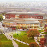 Rendering of the new Belknap academic building, aerial view.