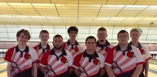 The UofL Men's Bowling Team includes: Austin Jones, Jacob Cooley, James Bratcher, Garrett Thibodeaux, Kiefer Hillerich, Kyle Abell, Jared Borah, and Brad Riggs.