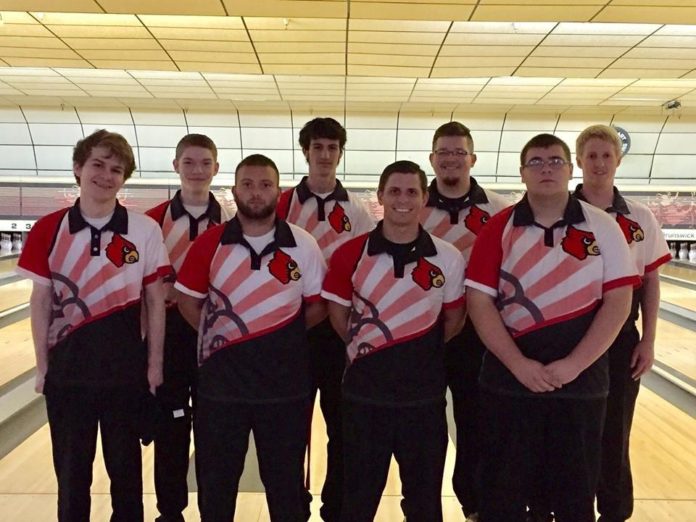 The UofL Men's Bowling Team includes: Austin Jones, Jacob Cooley, James Bratcher, Garrett Thibodeaux, Kiefer Hillerich, Kyle Abell, Jared Borah, and Brad Riggs.