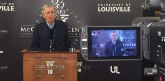 U.S. Senate Majority Leader Mitch McConnell talked with members of the press at the McConnell Center following the presidential election.