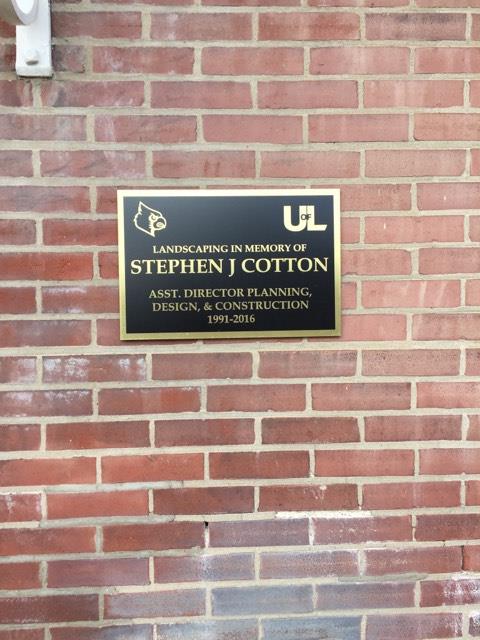The Memorial Scape honoring Stephen Cotton was completed on Oct. 28. It was an effort of the UPDC staff, employees from Physical Plant and U Club, and Cotton’s family.