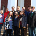 The McConnell Center’s moot court teams. From left to right, first row: Alicia Humphrey, Dasha Kolyaskina, Macey Mayes, assistant coach Sean Williamson. Back row: Head coach Neil Salyer, Eric Bush, Robert Gassman, Easton Depp, Jacob Abrahamson, Jasper Noble.