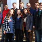 The McConnell Center’s moot court teams. From left to right, first row: Alicia Humphrey, Dasha Kolyaskina, Macey Mayes, assistant coach Sean Williamson. Back row: Head coach Neil Salyer, Eric Bush, Robert Gassman, Easton Depp, Jacob Abrahamson, Jasper Noble.