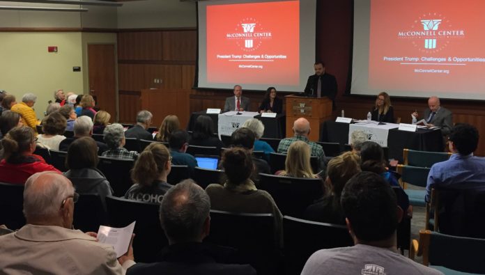 A crowd turned out at Chao Auditorium for a McConnell Center discussion on 