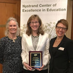 Left to right: donor Nancy Stablein, Ann Herd, and Nystrand Center director Tasha Laman