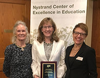 Left to right: donor Nancy Stablein, Ann Herd, and Nystrand Center director Tasha Laman