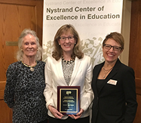 Left to right: donor Nancy Stablein, Ann Herd, and Nystrand Center director Tasha Laman