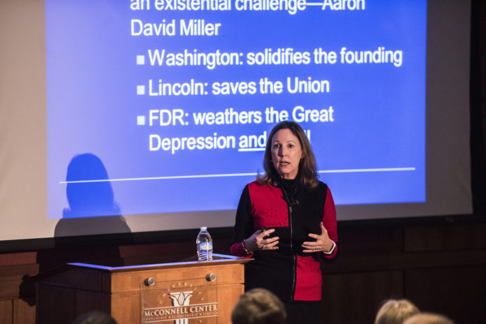 UofL alumna and University of Virginia government professor Barbara Perry speaks at the McConnell Center on the American presidency.