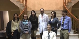 Left to right: Rachel Howard, Sarah Frankel, and Jessica Petrey of University Libraries; Dr. Julio Ramirez, Dr. Bill Mattingly, Kimberley Buckner, and Matt Grassman of Division of Infectious Diseases.