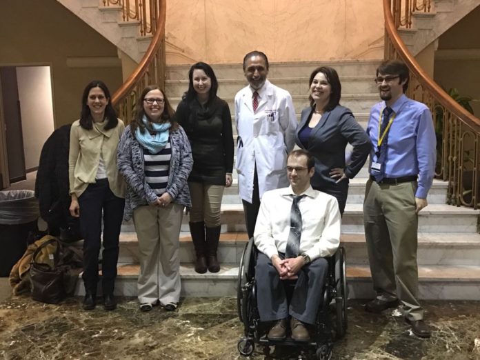 Left to right: Rachel Howard, Sarah Frankel, and Jessica Petrey of University Libraries; Dr. Julio Ramirez, Dr. Bill Mattingly, Kimberley Buckner, and Matt Grassman of Division of Infectious Diseases.