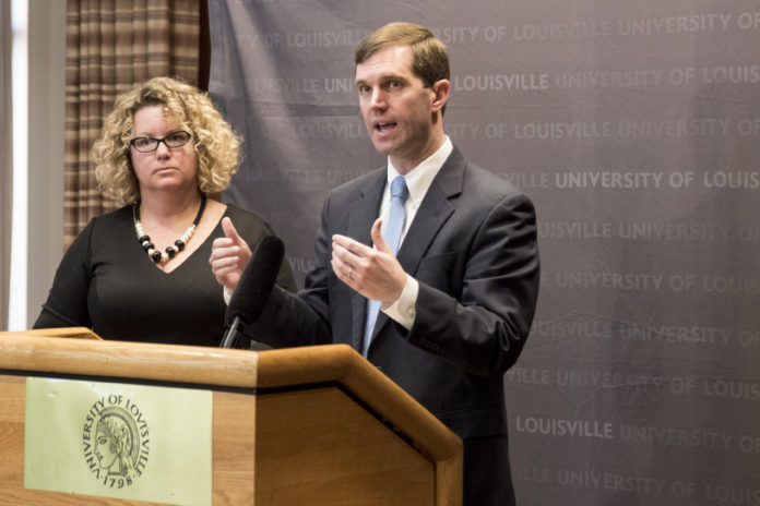 Jennifer Middleton, assistant professor of social work, and Kentucky Attorney General Andy Beshear discuss research about sex trafficking in homeless youth and the need to better identify and provide help for victims.