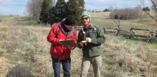 Project partners professors Daniel Krebs (History) and DJ Biddle (Geography & Geosciences) working with drone and GIS technology to create a story map of the 1862 Battle of Perryville.