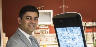 UofL tele-stroke consultation robot with Jignesh Shah, M.D., of the UofL Stroke Program