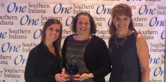 From left to right: Tamara Iacono, Program Coordinator, Sr. Get Healthy Now; Ketia Zuckschwerdt, RN, Program Manager, Population Health, University of Louisville Physicians; and Wendy Dant Chesser, President and CEO of One Southern Indiana.