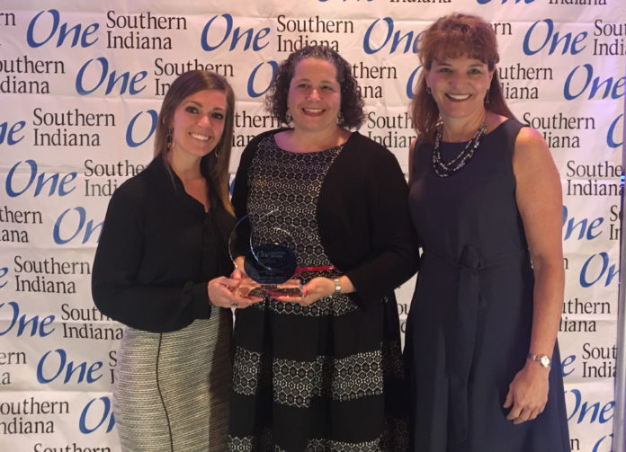 From left to right: Tamara Iacono, Program Coordinator, Sr. Get Healthy Now; Ketia Zuckschwerdt, RN, Program Manager, Population Health, University of Louisville Physicians; and Wendy Dant Chesser, President and CEO of One Southern Indiana.