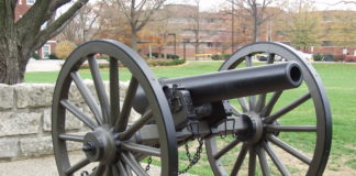 This replica of a Civil War era 3-inch Parrott Rifle typically sits on the front lawn of the University of Louisville and was dedicated in Logan’s memory May 13, 1978, by retired Air Force Gen. Russell E. Dougherty, a 1948 graduate of the Brandeis School of Law. It is currently undergoing maintenance.