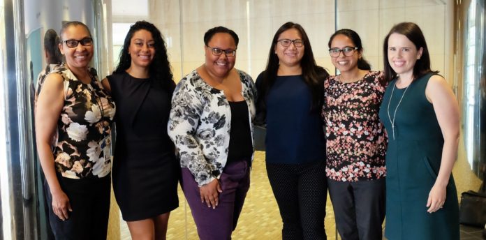 L. to R.: V. Faye Jones, M.D., Ph.D., M.S.P.H., Ashton Green, Jade Montanez, Diana Kuo, Mallika Sabharwal and Katie Leslie, Ph.D.