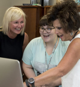 Amy Lingo (left) and Dean Ann Larson (far right) are working closely with Megan Baskerville, an aspiring elementary education teacher.