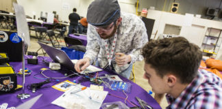 Participants in FirstBuild's 2015 MegaHackathon work on their project. FirstBuild, backed by GE Appliances, is a maker space and micro factory at the University of Louisville.