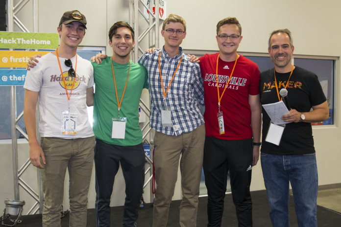 University of Louisville engineering students pose with FirstBuild director Larry Portaro (far right) after placing second in the makerspace/microfactory's 2017 MegaHackathon. (Credot: FirstBuild/GE Appliances)
