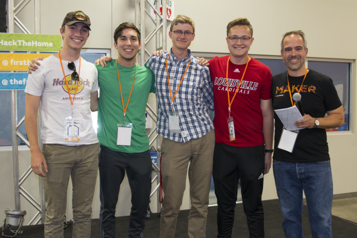 Hack2nd University of Louisville engineering students pose with FirstBuild director Larry Portaro (far right) after placing second in the makerspace/microfactory's 2017 MegaHackathon. (Credot: FirstBuild/GE Appliances)