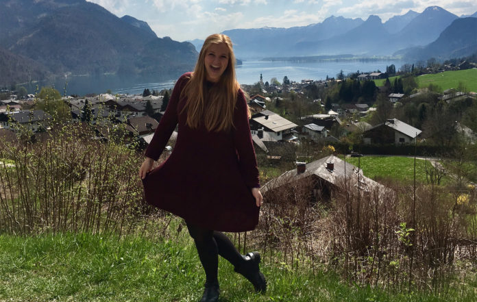 Jessica Williams, a 2015 graduate, strikes a pose while visiting Salzburg, Austria. She has now earned a Fulbright scholarship to Brazil.