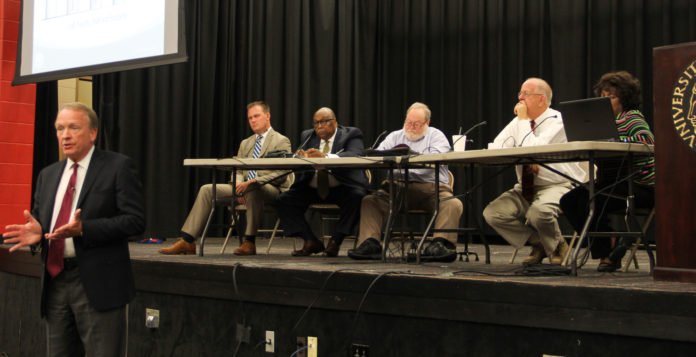 Dr. Greg Postel, left, hosted a panel discussion along with Brian Robinson, Ralph Fitzpatrick, Bill Pierce, Dale Billingsley and Mordean Archer-Taylor (left to right).